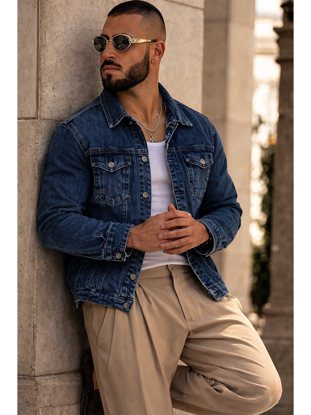 Erkek Trend Günlük Basic Cepli Dar Lacivert Jean Ceket-5