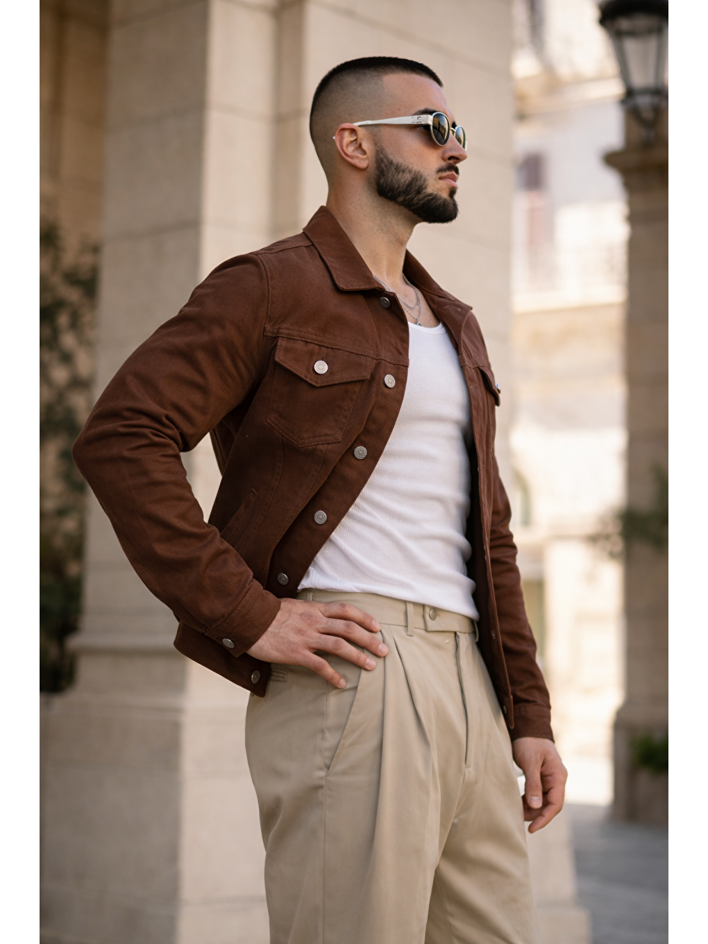 Kahverengi Erkek Trend Günlük Basic Cepli Dar Kahve Jean Ceket-4