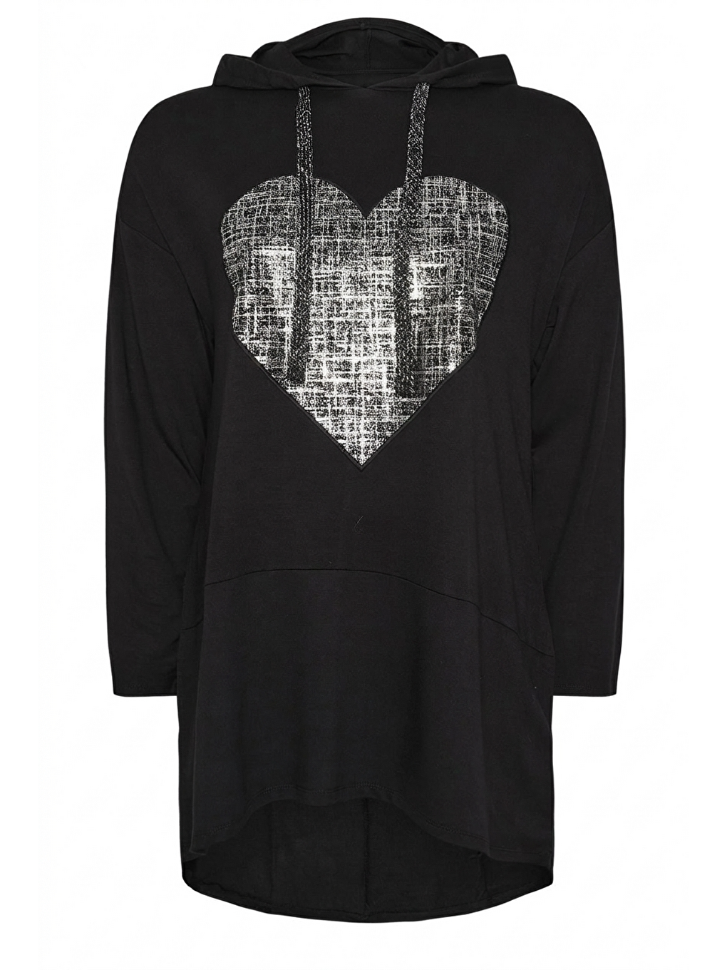 Siyah V Yaka Uzun Kollu Kapüşonlu Tunik Sweatshirt-4
