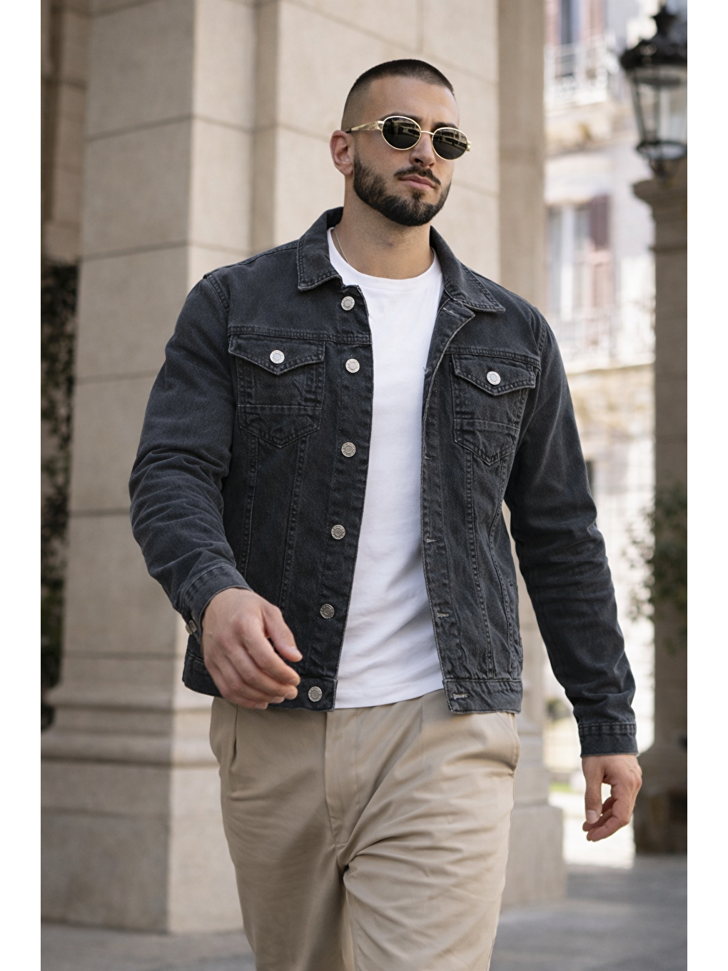 Gri Erkek Trend Günlük Basic Cepli Dar Füme Jean Ceket-2
