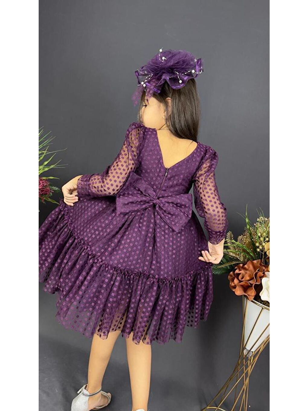 Mürdüm Katkat Prenses Dantel Tokalı Kız Çocuk Elbise MNK0306-1