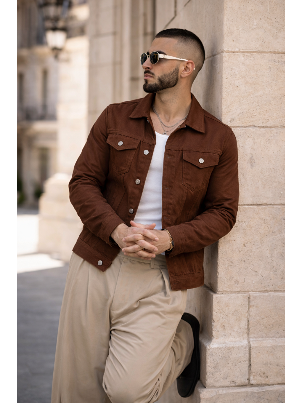 Kahverengi Erkek Trend Günlük Basic Cepli Dar Kahve Jean Ceket-5