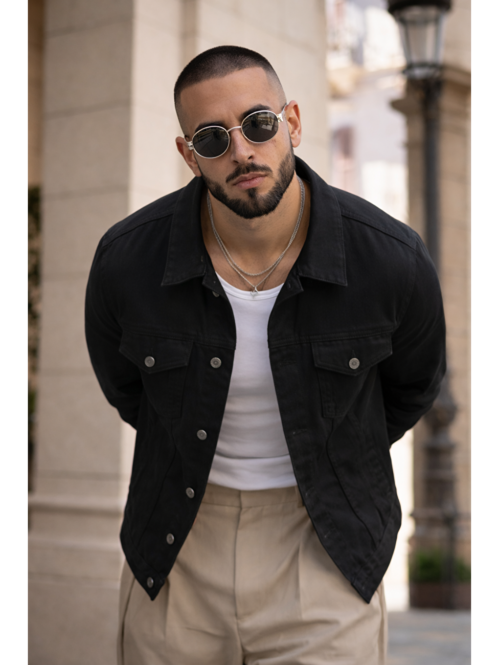 Erkek Trend Günlük Basic Cepli Dar Siyah Jean Ceket-1