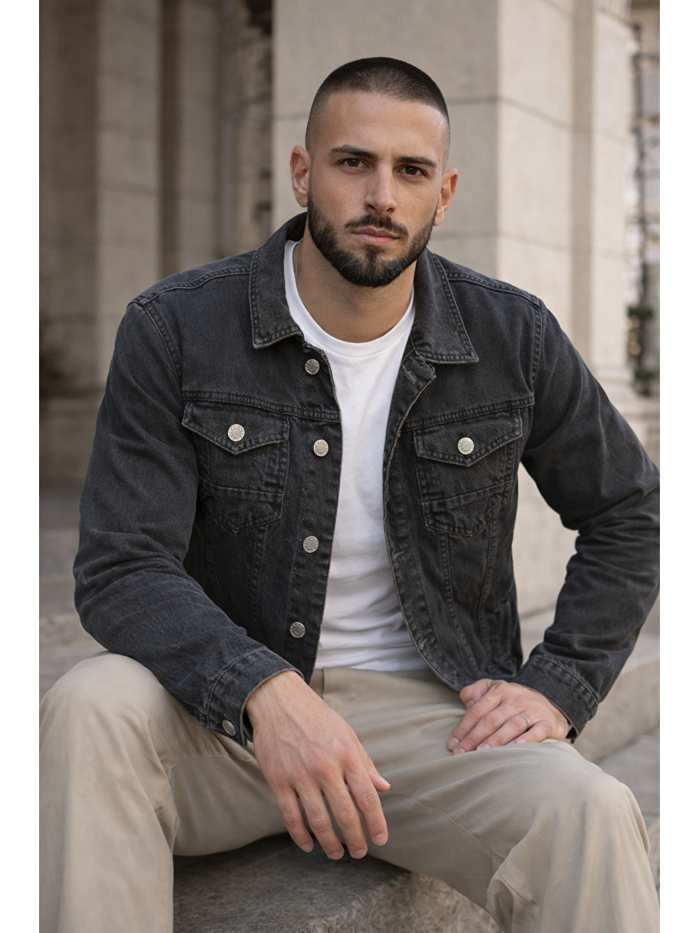 Gri Erkek Trend Günlük Basic Cepli Dar Füme Jean Ceket-3