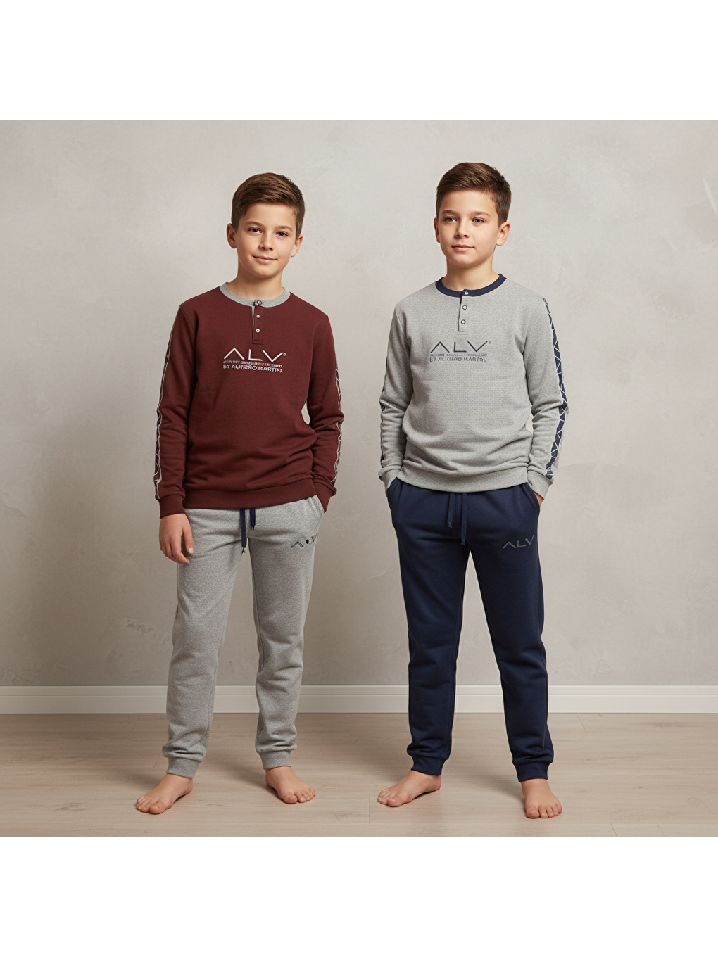 Karışık Genç Erkek Pamuklu 2 Adet 2'Li Pijama Takımı Al003 V2, Al003 V1 Bb2459-1