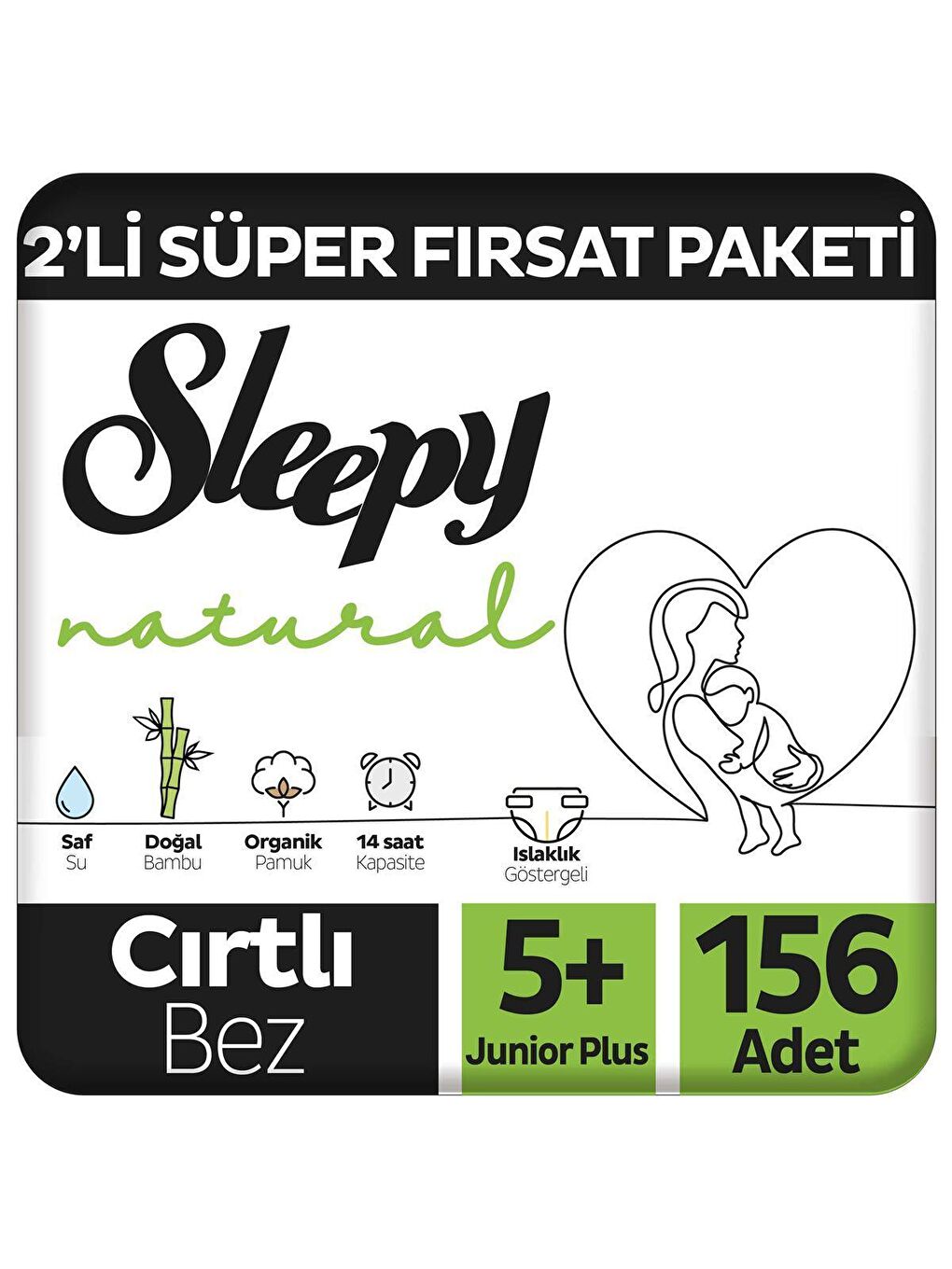 Sleepy Natural Süper Fırsat Paketi Bebek Bezi 5+ Numara Junior Plus 156 Adet