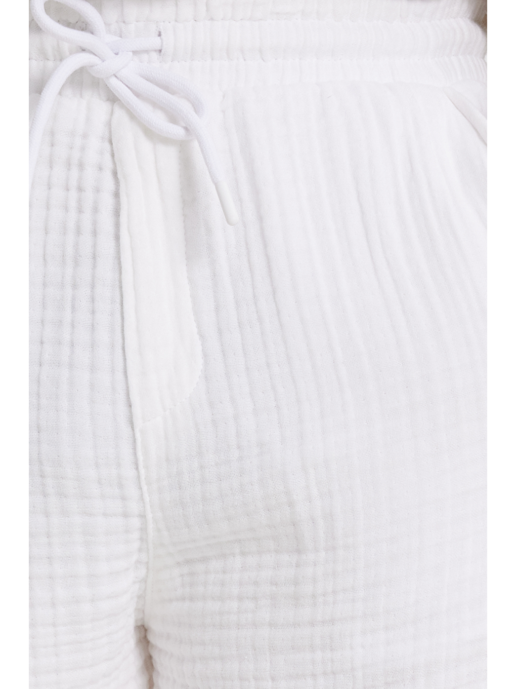 Erkek Regular Fit Rahat Kesim Müslin %100 Pamuk Beli Lastikli Cepli Bağcıklı Beyaz Şort-2