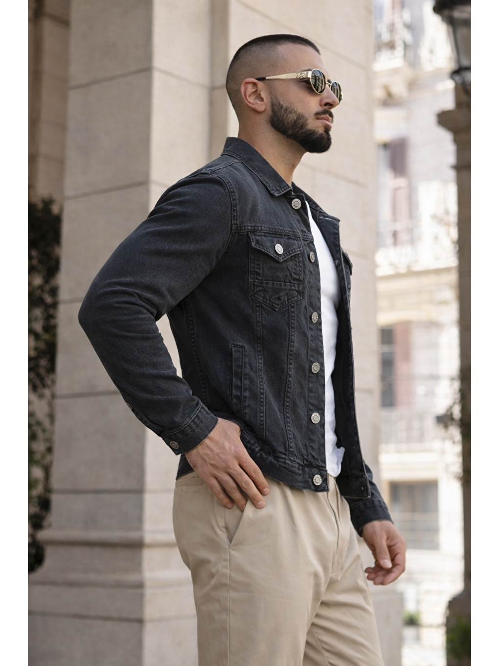 Gri Erkek Trend Günlük Basic Cepli Dar Füme Jean Ceket-4