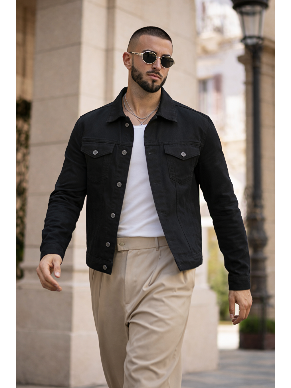 Erkek Trend Günlük Basic Cepli Dar Siyah Jean Ceket-2