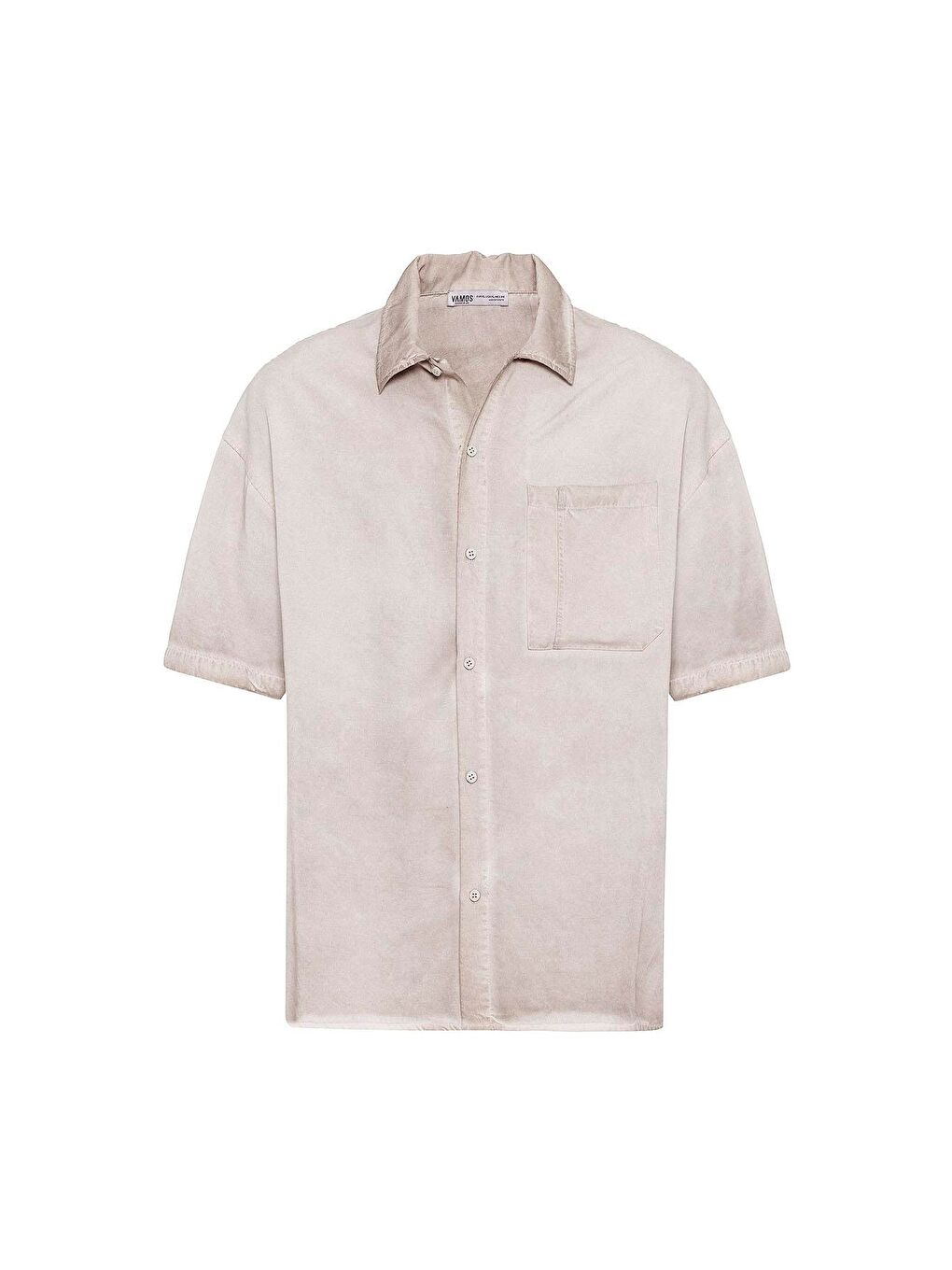 Bej Yıkamalı Kısa Kollu Oversize Gömlek Taş-1