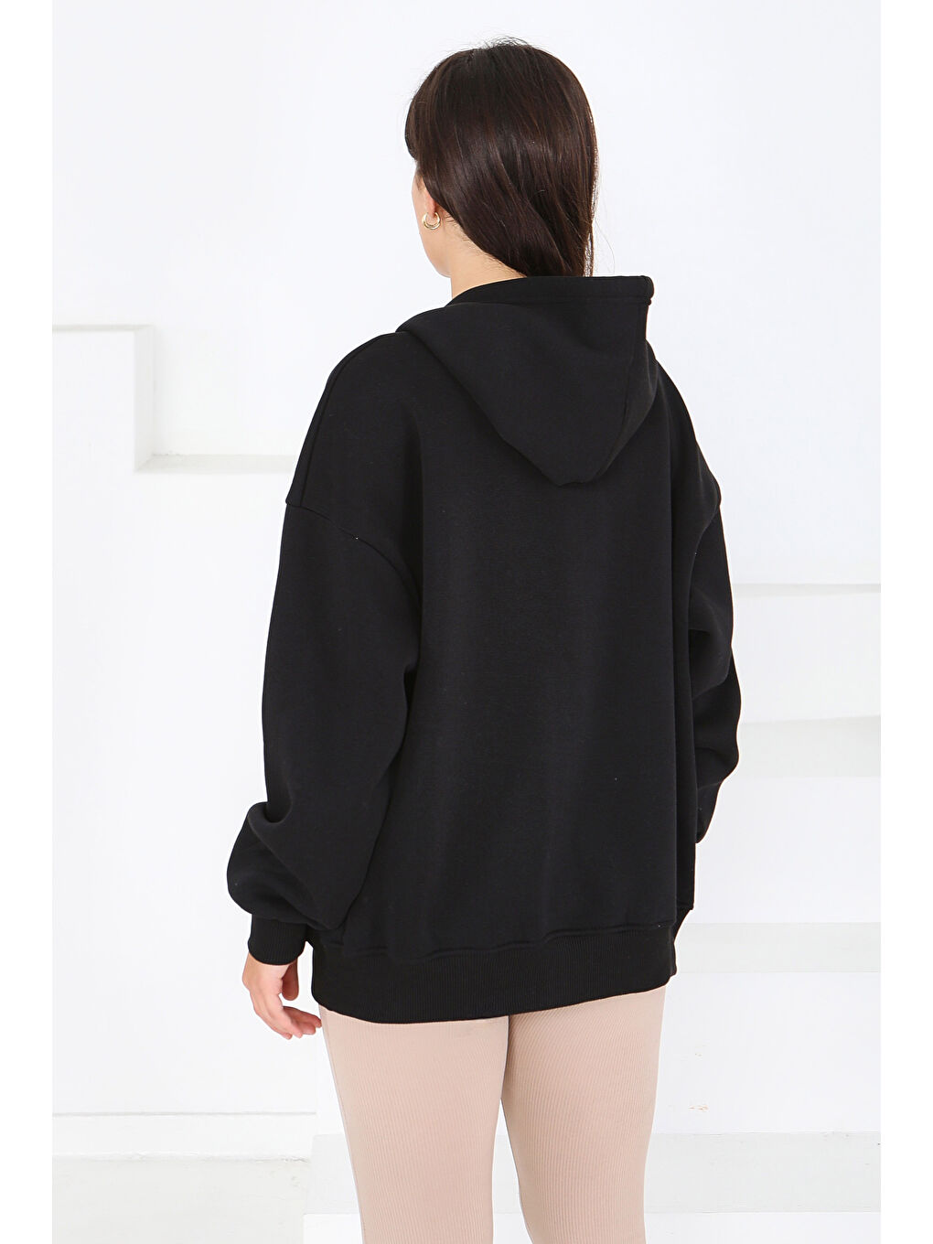 Kanguru Cepli Fermuarlı Şardonlu Üç İplik Sweat Siyah - 27802-SIYAH-4