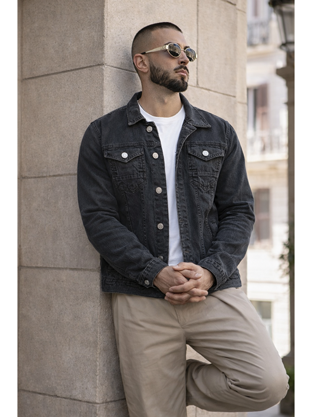 Gri Erkek Trend Günlük Basic Cepli Dar Füme Jean Ceket-5