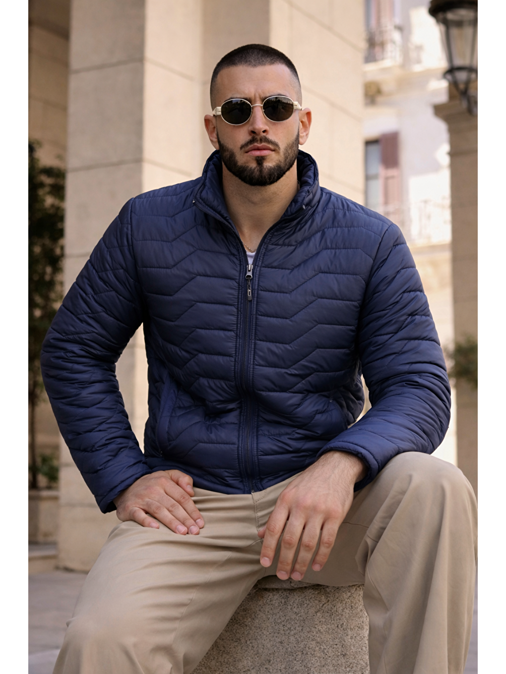 Erkek Kışlık Premium Günlük Kapitone Lacivert Şişme Mont-3