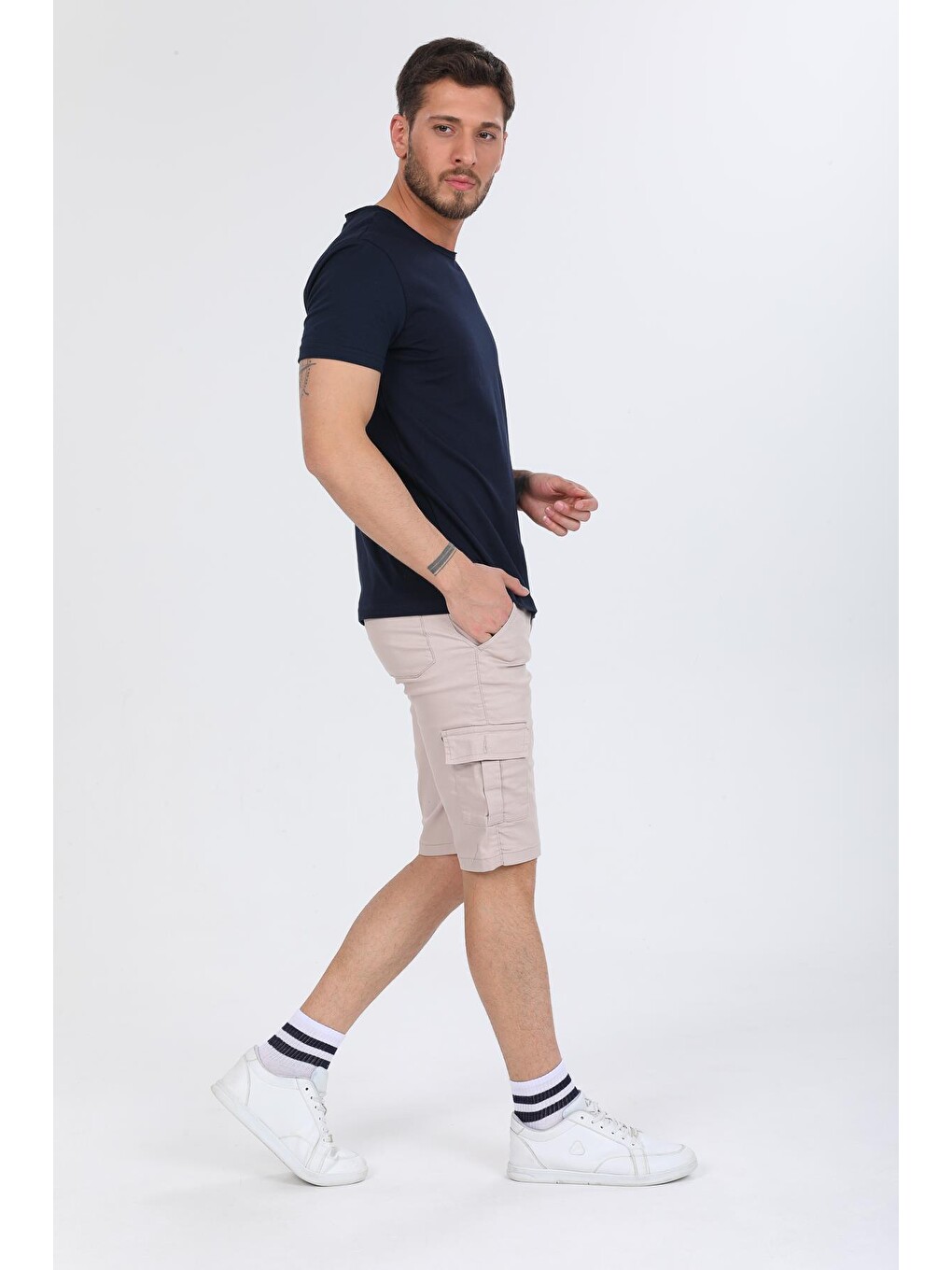 Lacivert Oversize Fit Pamuklu Kısa Kollu Basic Uniseks Pis Yaka Unisex Tişört-1