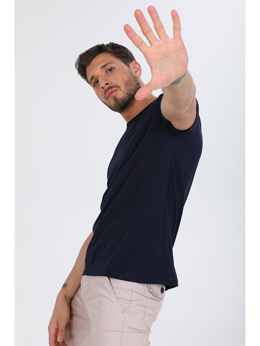 Lacivert Oversize Fit Pamuklu Kısa Kollu Basic Uniseks Pis Yaka Unisex Tişört-2