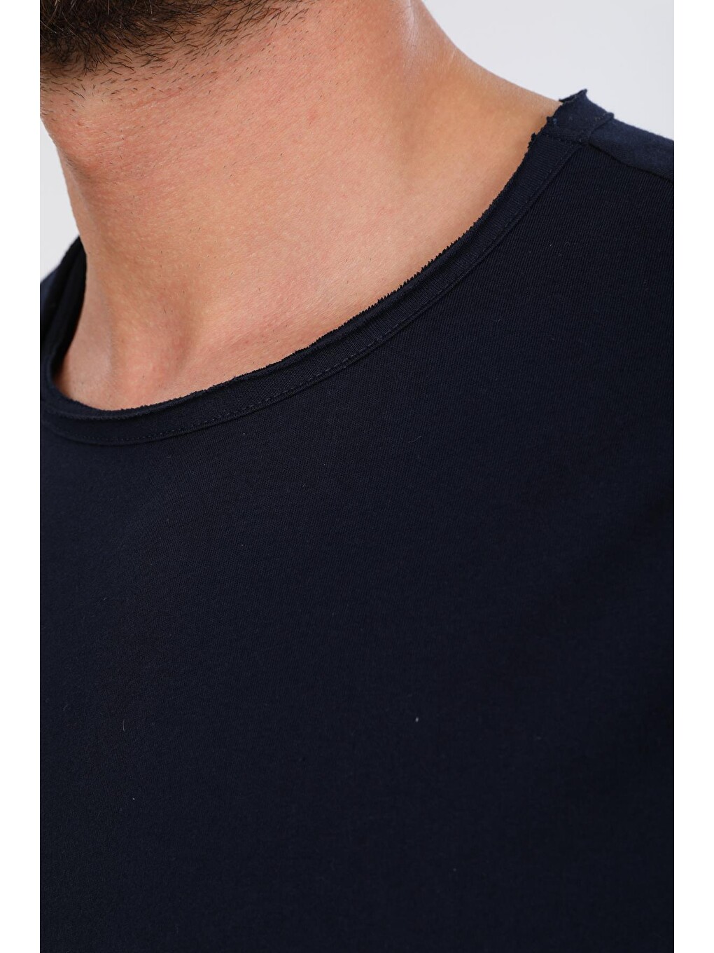 Lacivert Oversize Fit Pamuklu Kısa Kollu Basic Uniseks Pis Yaka Unisex Tişört-3
