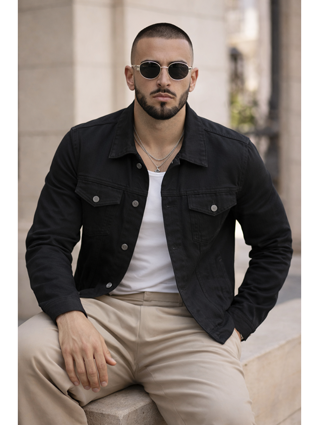 Erkek Trend Günlük Basic Cepli Dar Siyah Jean Ceket-3