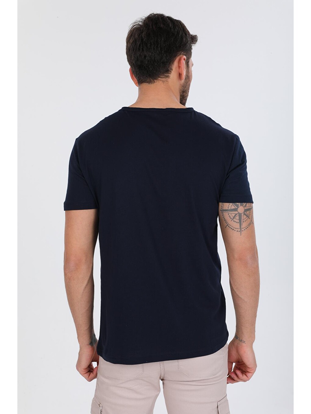 Lacivert Oversize Fit Pamuklu Kısa Kollu Basic Uniseks Pis Yaka Unisex Tişört-4