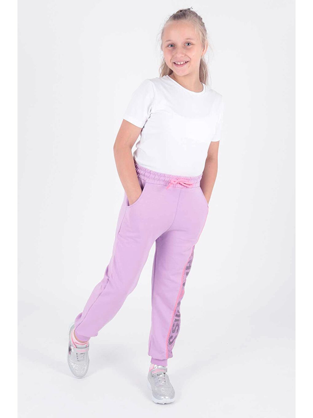 Lila Kids Kız Fashion Baskılı Eşofman Altı Lastikli Dar Paça Pamuklu Eşofman Altı Ak722463
