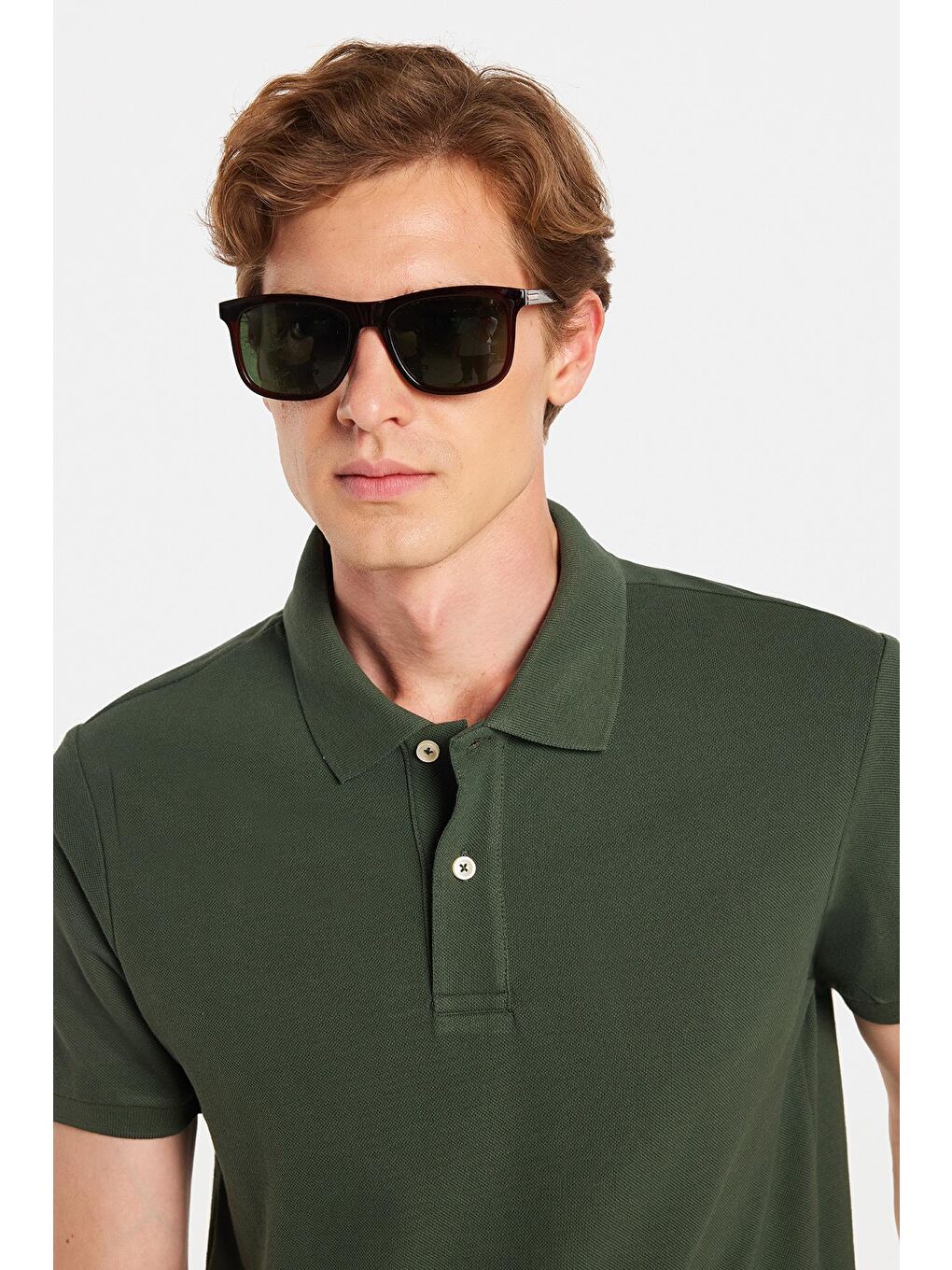 Erkek Slim Fit Dar Kesim %100 Pamuklu Yeşil Polo Yaka Tişört-1