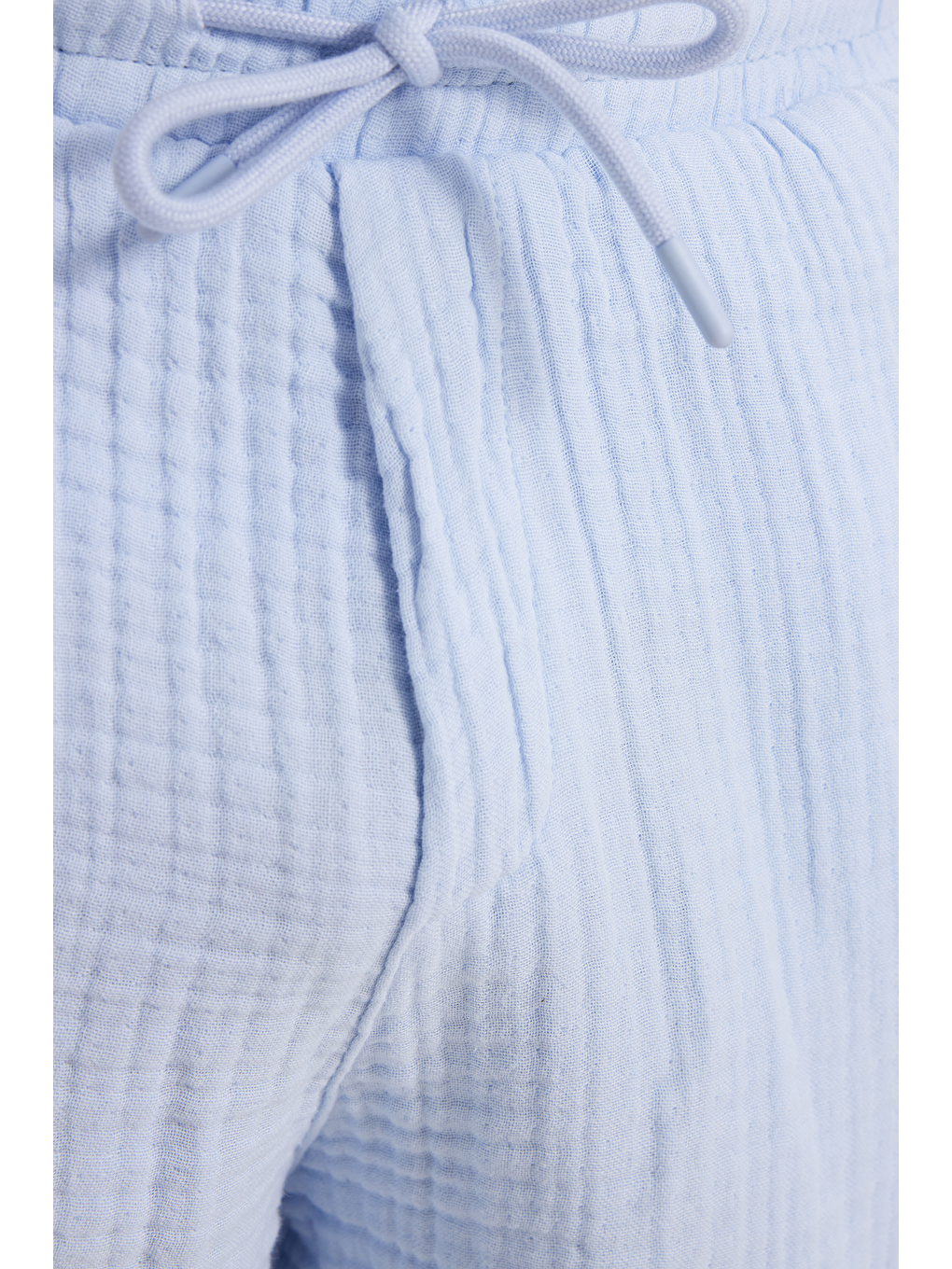 Erkek Regular Fit Rahat Kesim Müslin %100 Pamuk Beli Lastikli Cepli Bağcıklı Mavi Şort-4