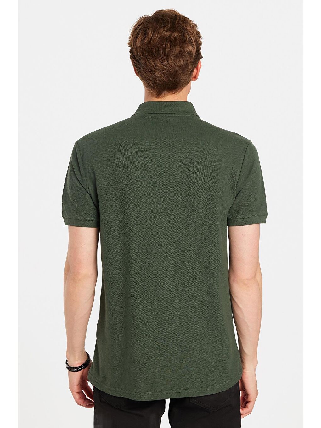 Erkek Slim Fit Dar Kesim %100 Pamuklu Yeşil Polo Yaka Tişört-4