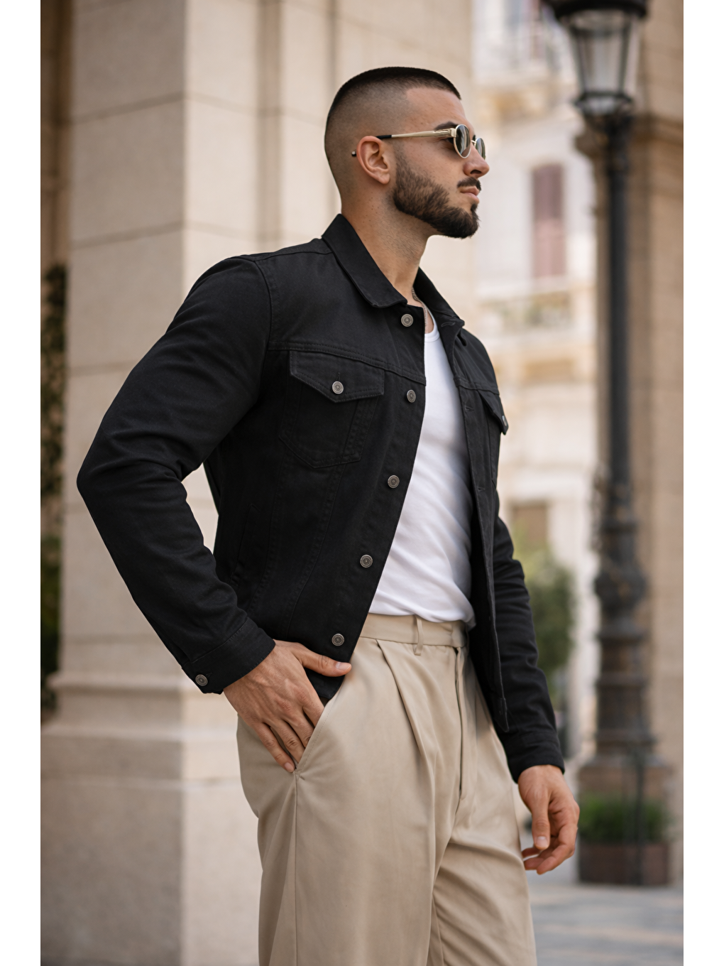 Erkek Trend Günlük Basic Cepli Dar Siyah Jean Ceket-4