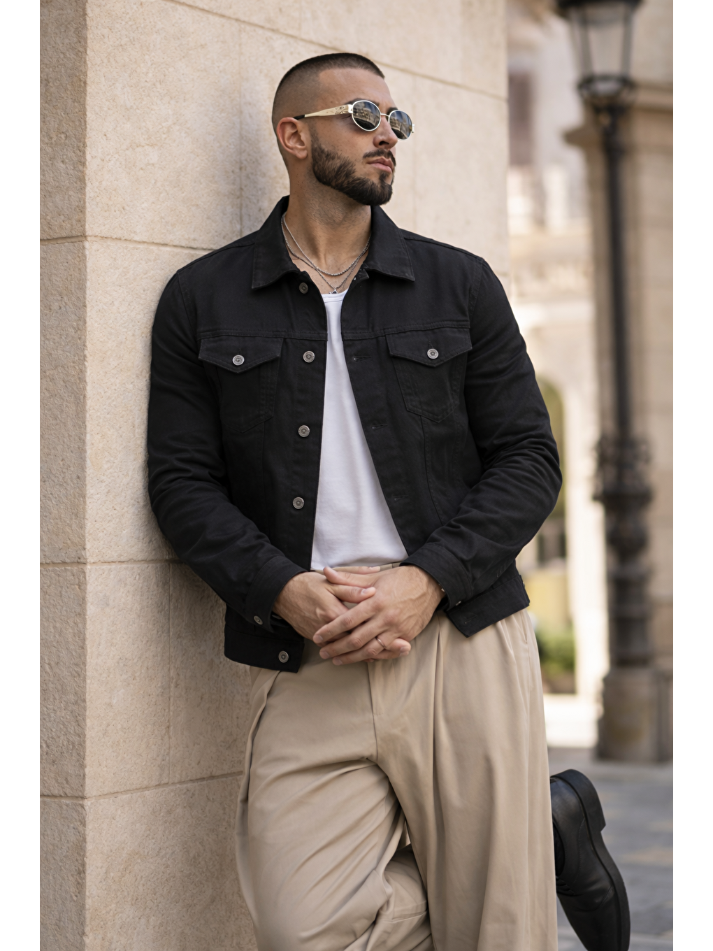 Erkek Trend Günlük Basic Cepli Dar Siyah Jean Ceket-5