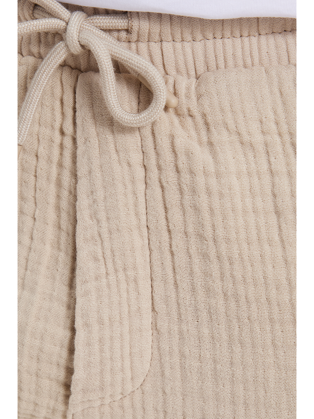 Erkek Regular Fit Rahat Kesim Müslin %100 Pamuk Beli Lastikli Cepli Bağcıklı Bej Şort-4