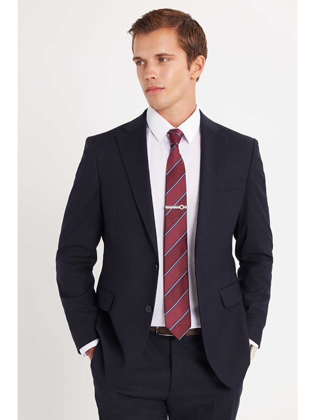 Erkek Slim Fit Mono Yaka Elastanlı Esnek Kumaş Lacivert Takım Elbise-1