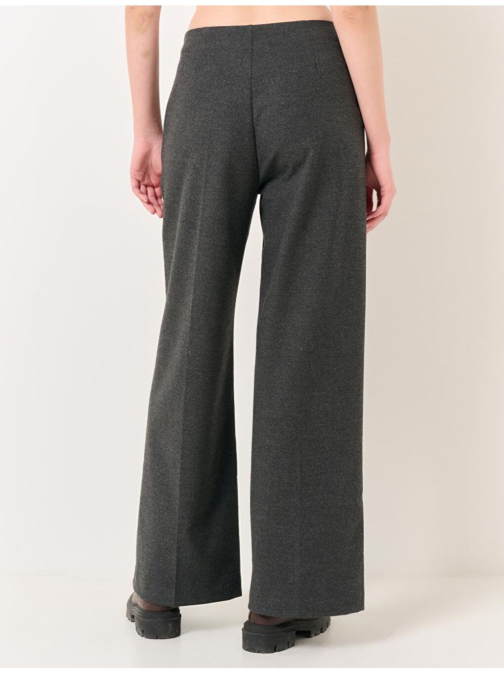 Antrasit Yüksek Bel Bol Paça Cepli Pantolon-5
