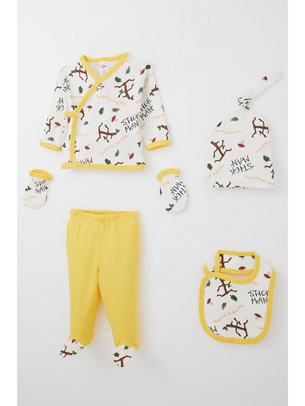 Erkek Bebek Hastane Çıkışı 5 Li Ağaç Adam Desenli Beyaz (0-3 Ay)-1