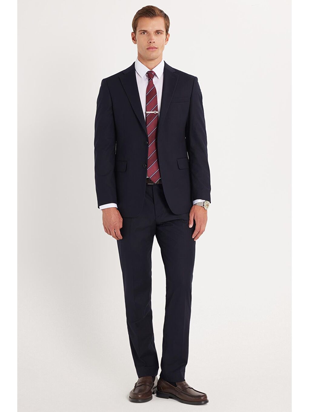 Erkek Slim Fit Mono Yaka Elastanlı Esnek Kumaş Lacivert Takım Elbise-3