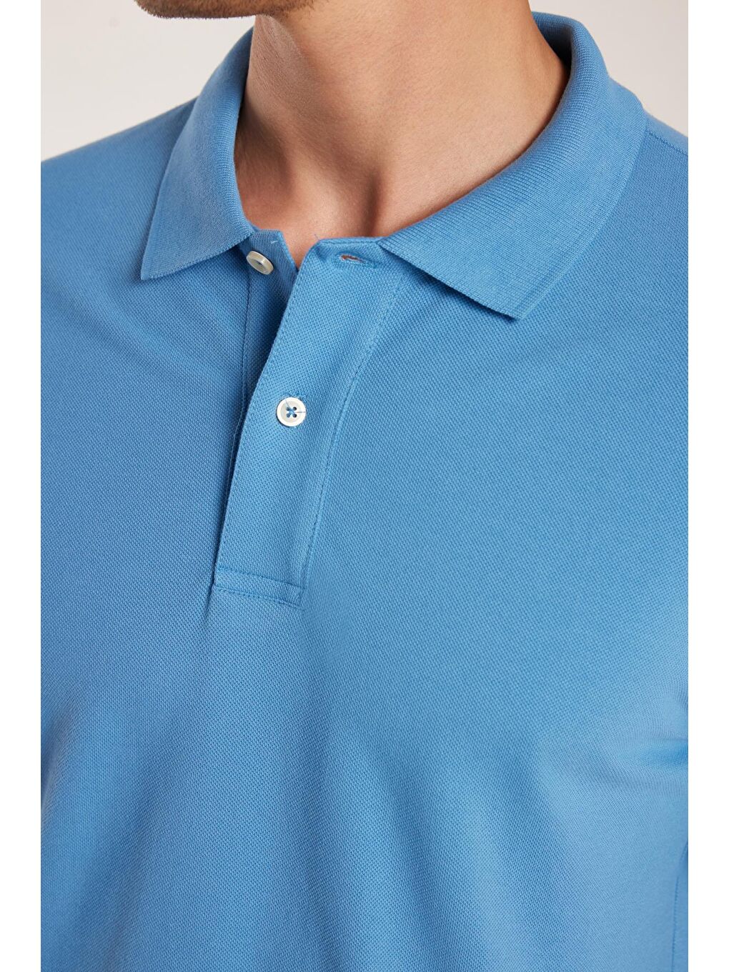 Erkek Slim Fit Dar Kesim %100 Pamuk Mavi Polo Yaka Tişört-2