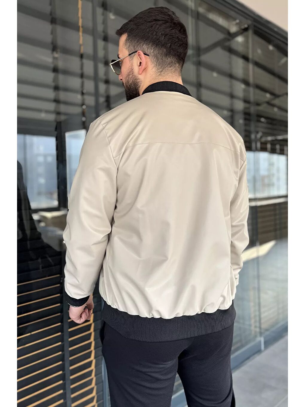 Bej Erkek Astarlı Suni Deri Mevsimlik Mont-2