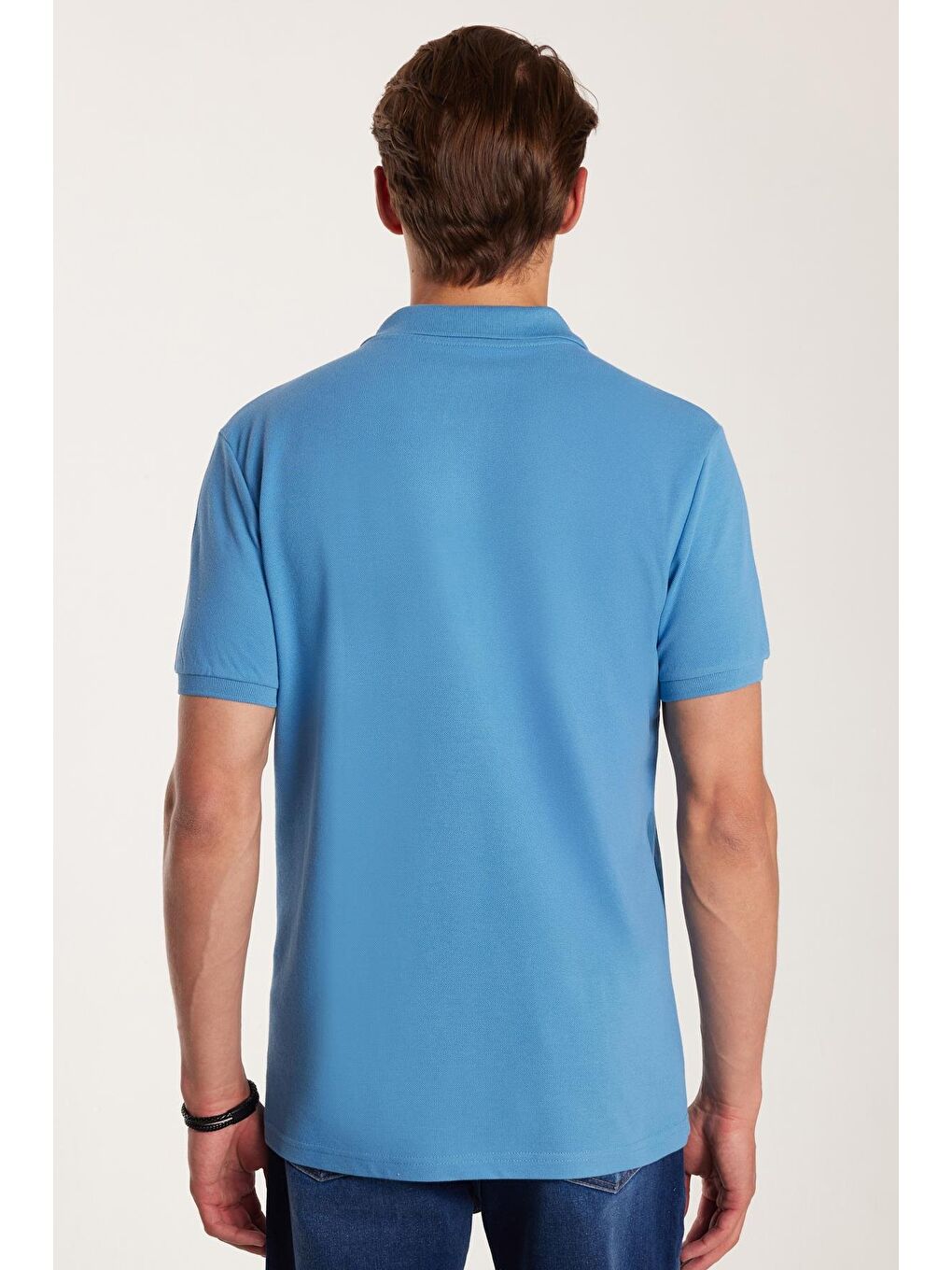 Erkek Slim Fit Dar Kesim %100 Pamuk Mavi Polo Yaka Tişört-4
