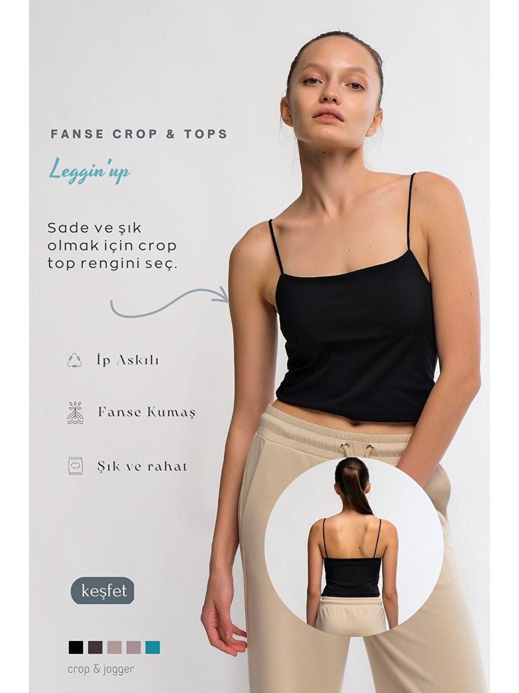 Chandraswear Siyah Kadın İnce İp Askılı Crop - Lones