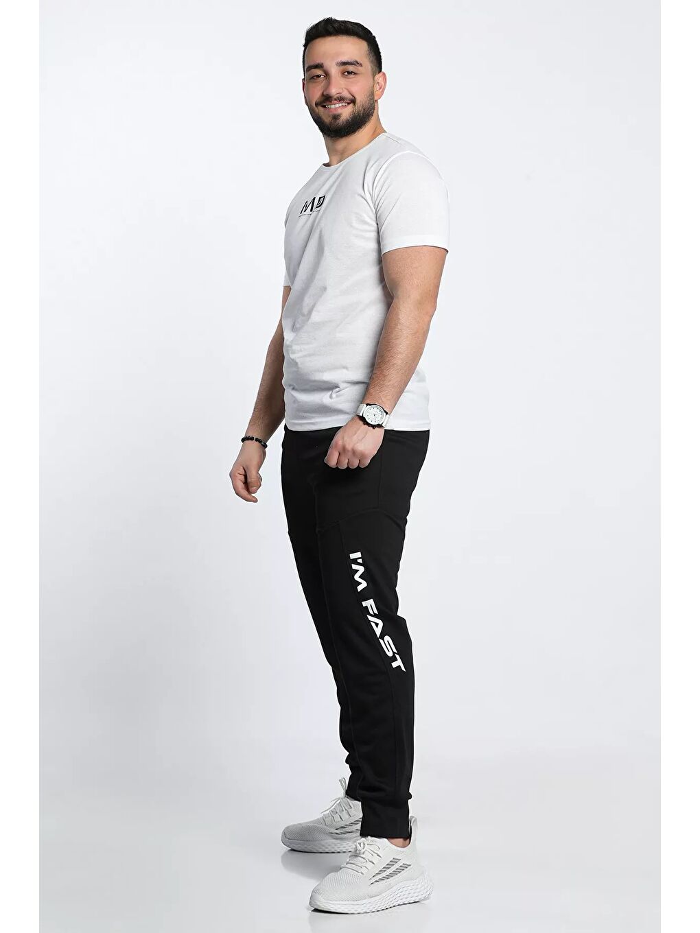 Siyah Erkek Yan Baskılı Alt Eşofman-1