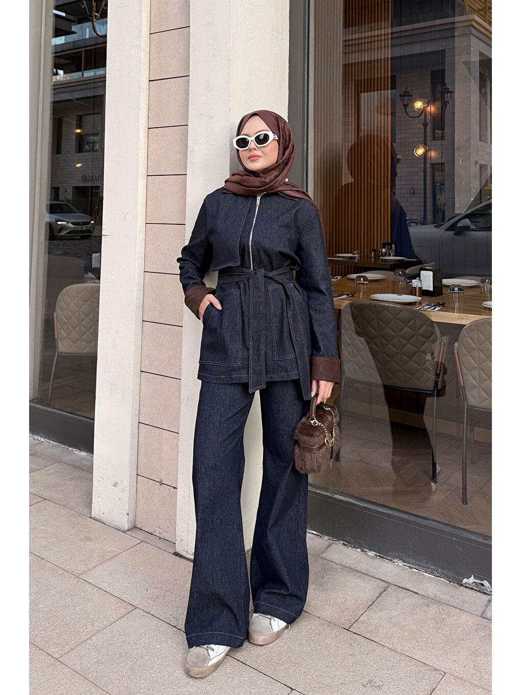 Kadın Kolları Süet Detay Takım Lacivert-2