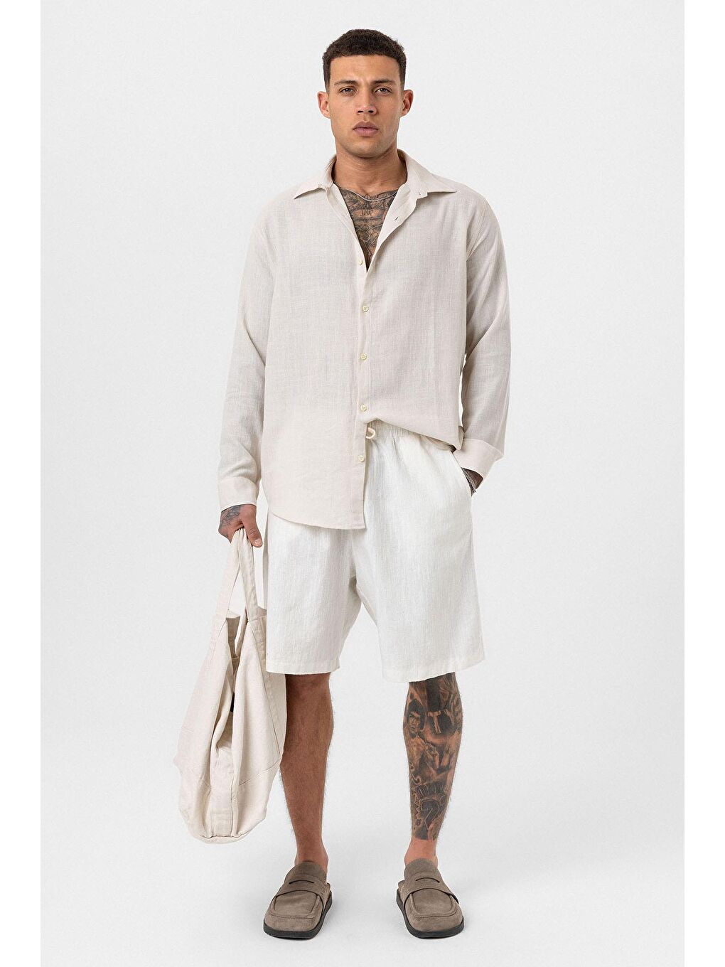 Uzun Kollu Basic Oversize Gömlek Bej