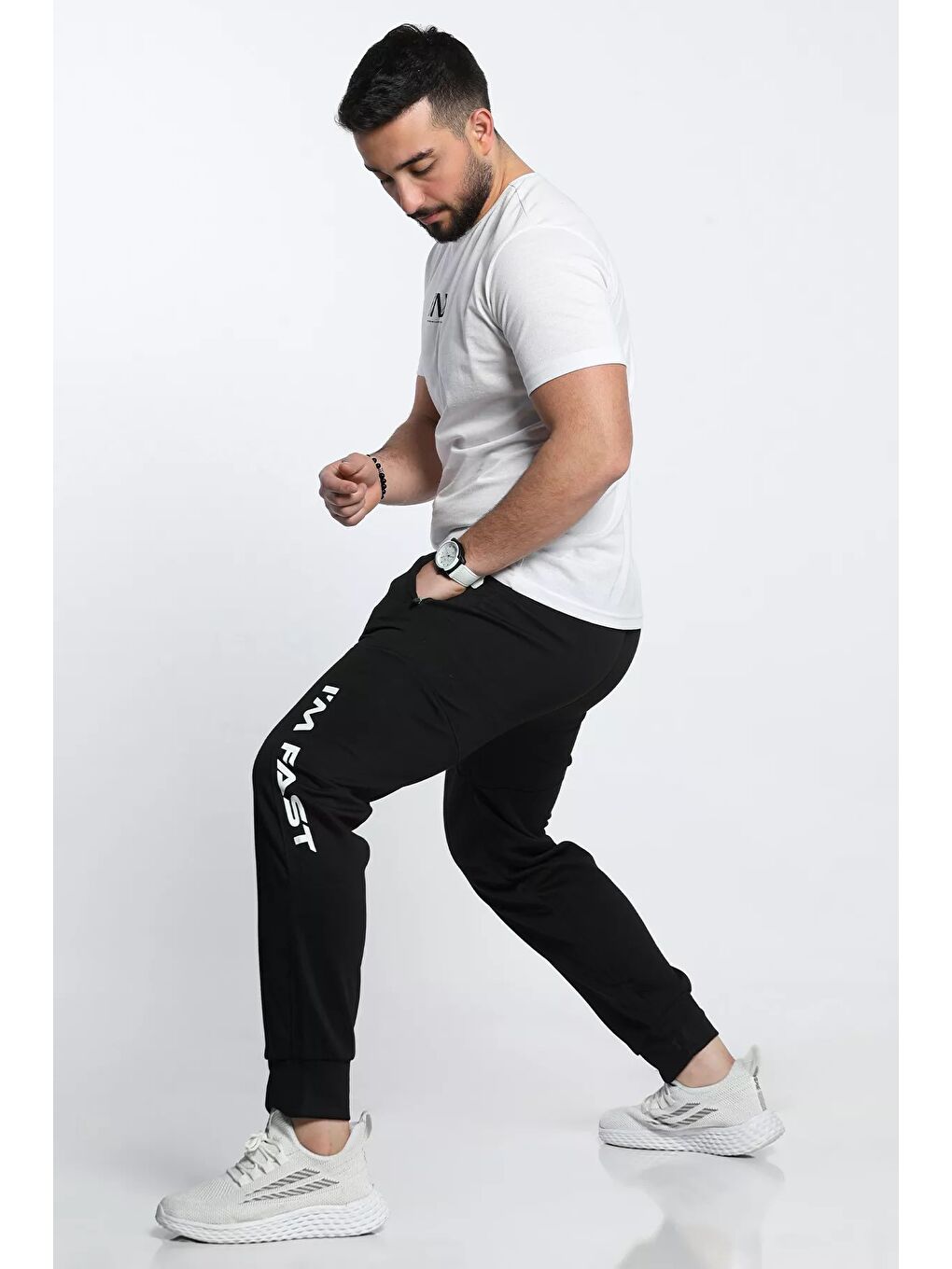 Siyah Erkek Yan Baskılı Alt Eşofman-3