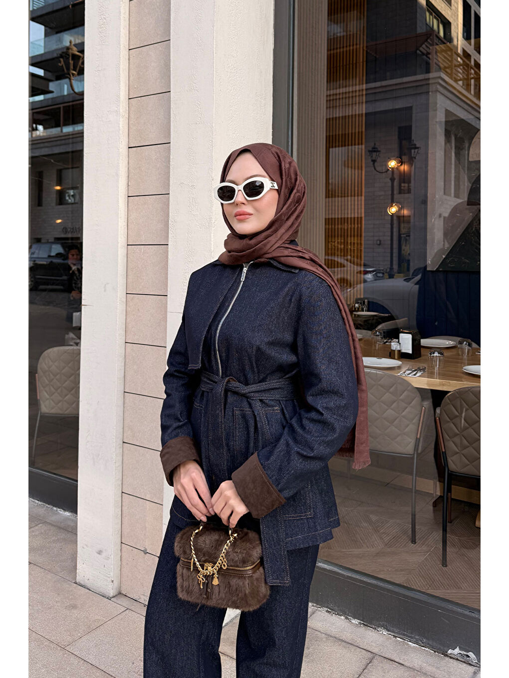 Kadın Kolları Süet Detay Takım Lacivert-4