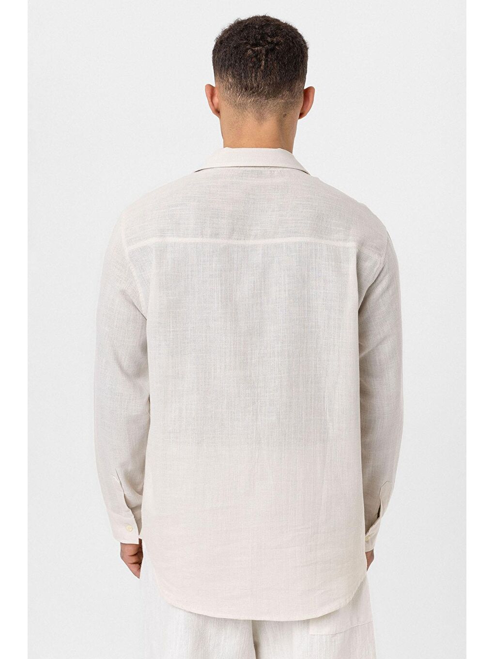 Uzun Kollu Basic Oversize Gömlek Bej-4