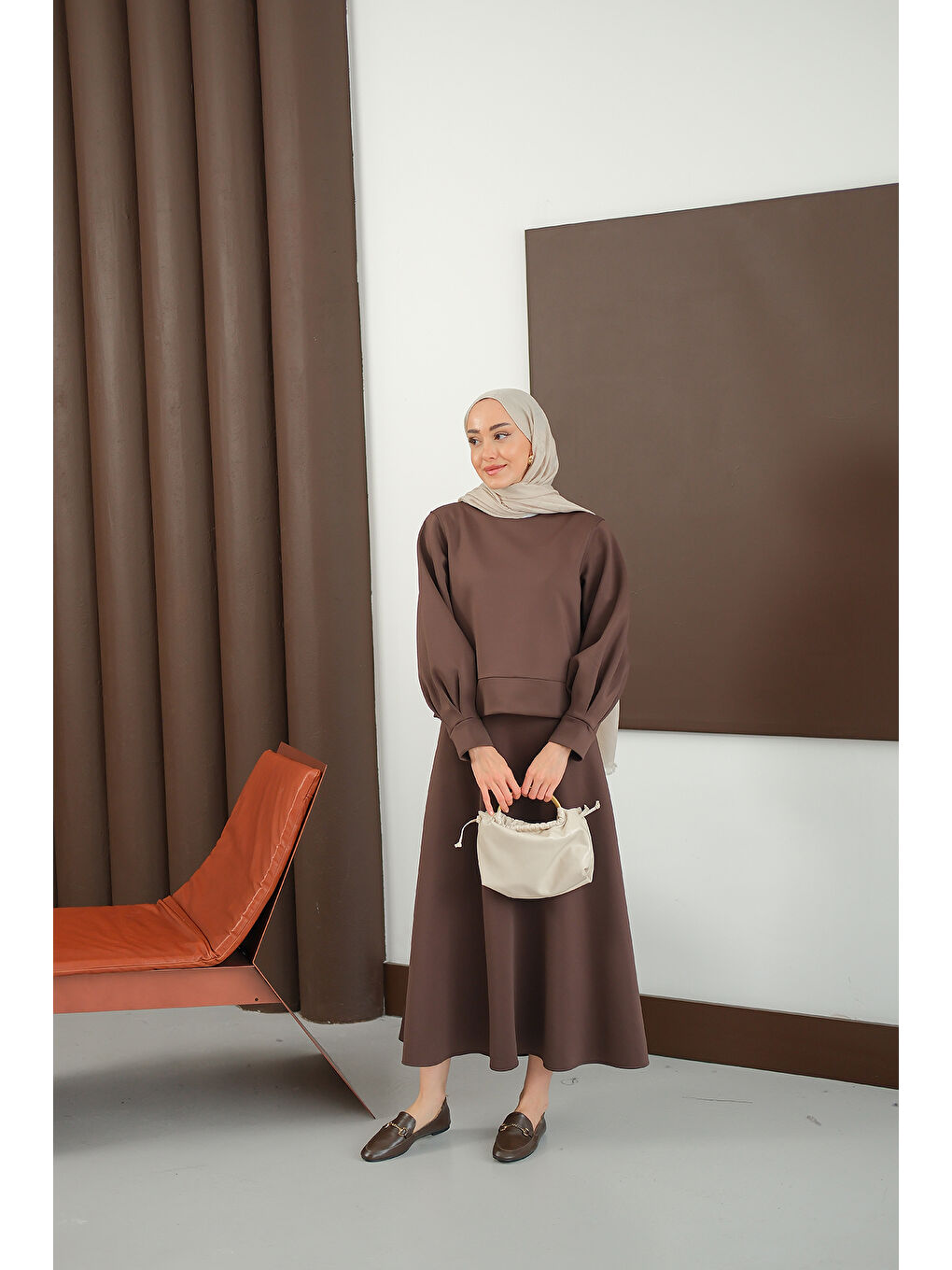 Kadın Bisiklet Yaka Scuba Takım Kahverengi-1