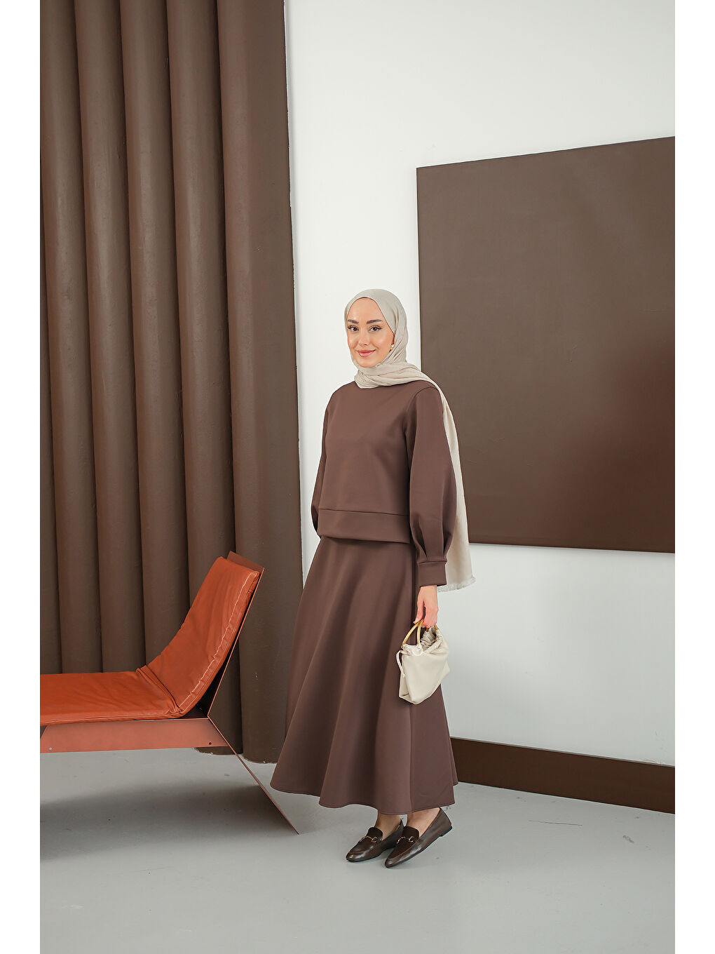 Kadın Bisiklet Yaka Scuba Takım Kahverengi-2