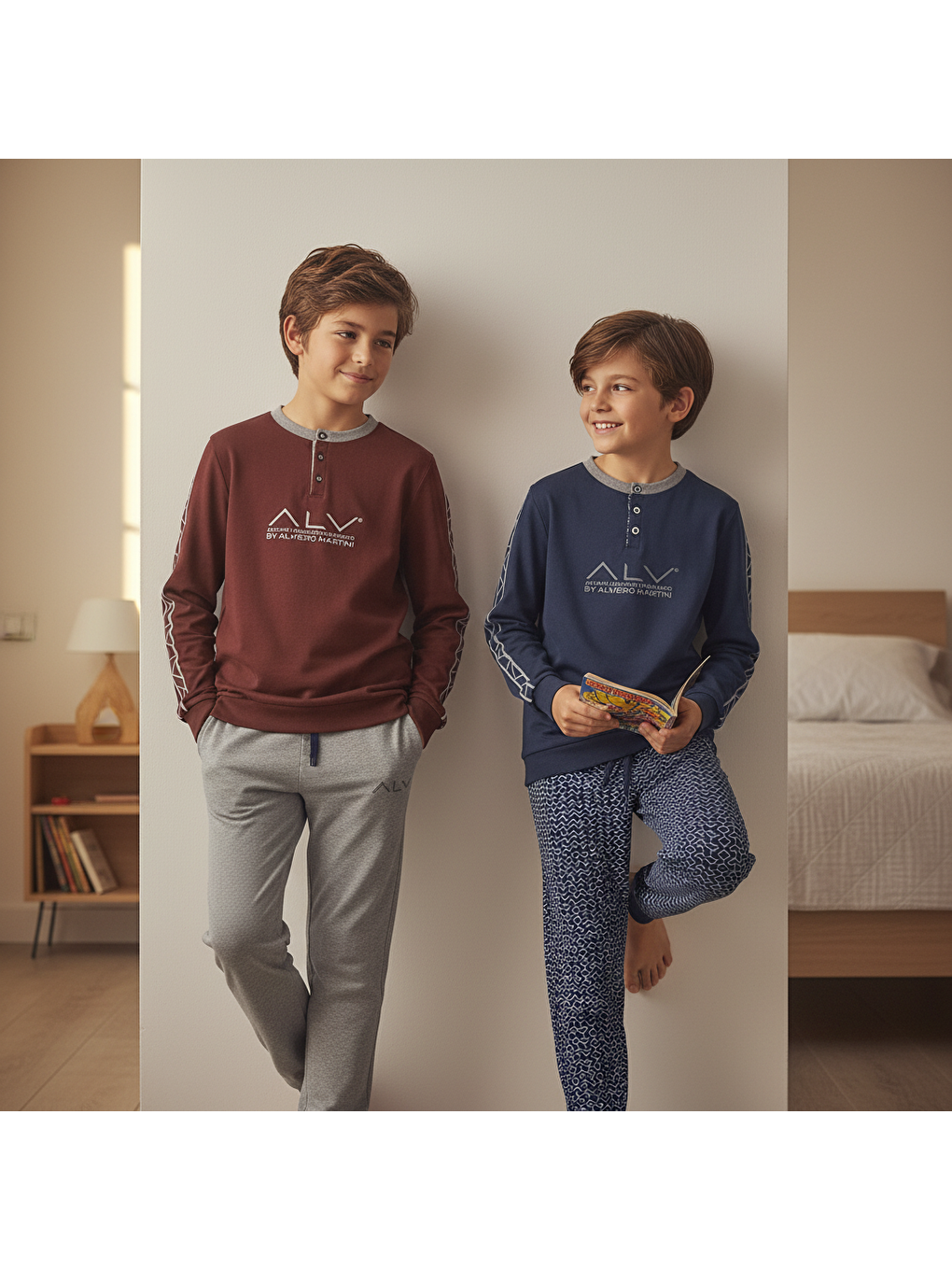 Karışık Genç Erkek Pamuklu 2 Adet 2'Li Pijama Takımı Al001 V1, Al003 V1 Bb2458-1