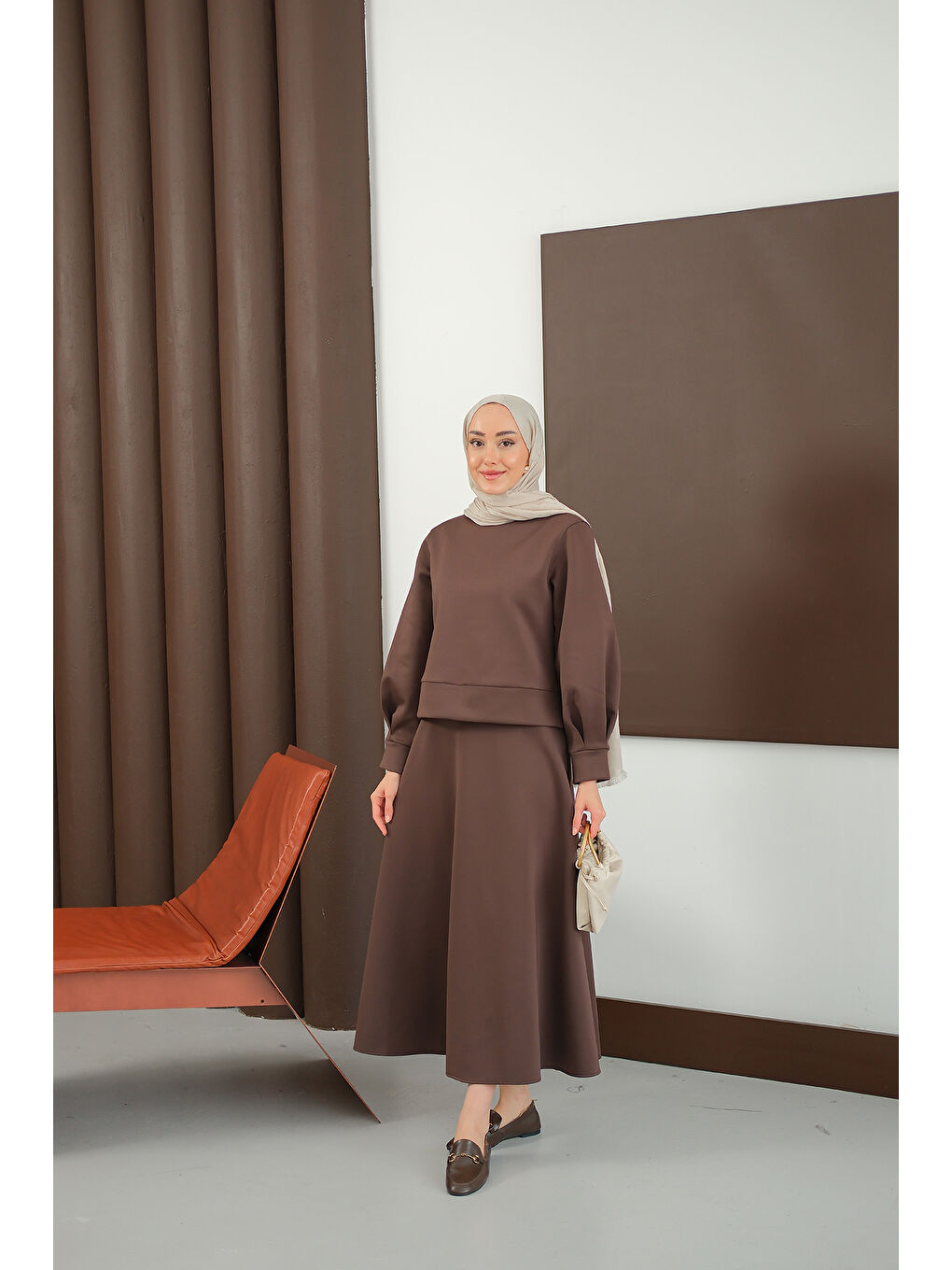 Kadın Bisiklet Yaka Scuba Takım Kahverengi-3