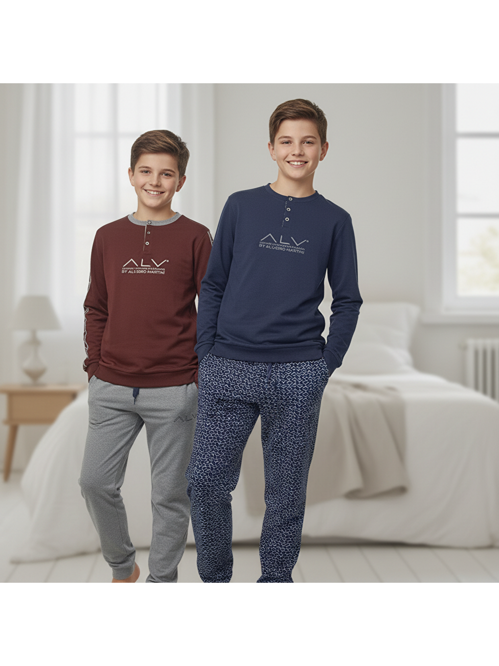 Karışık Genç Erkek Pamuklu 2 Adet 2'Li Pijama Takımı Al001 V1, Al003 V1 Bb2458-2