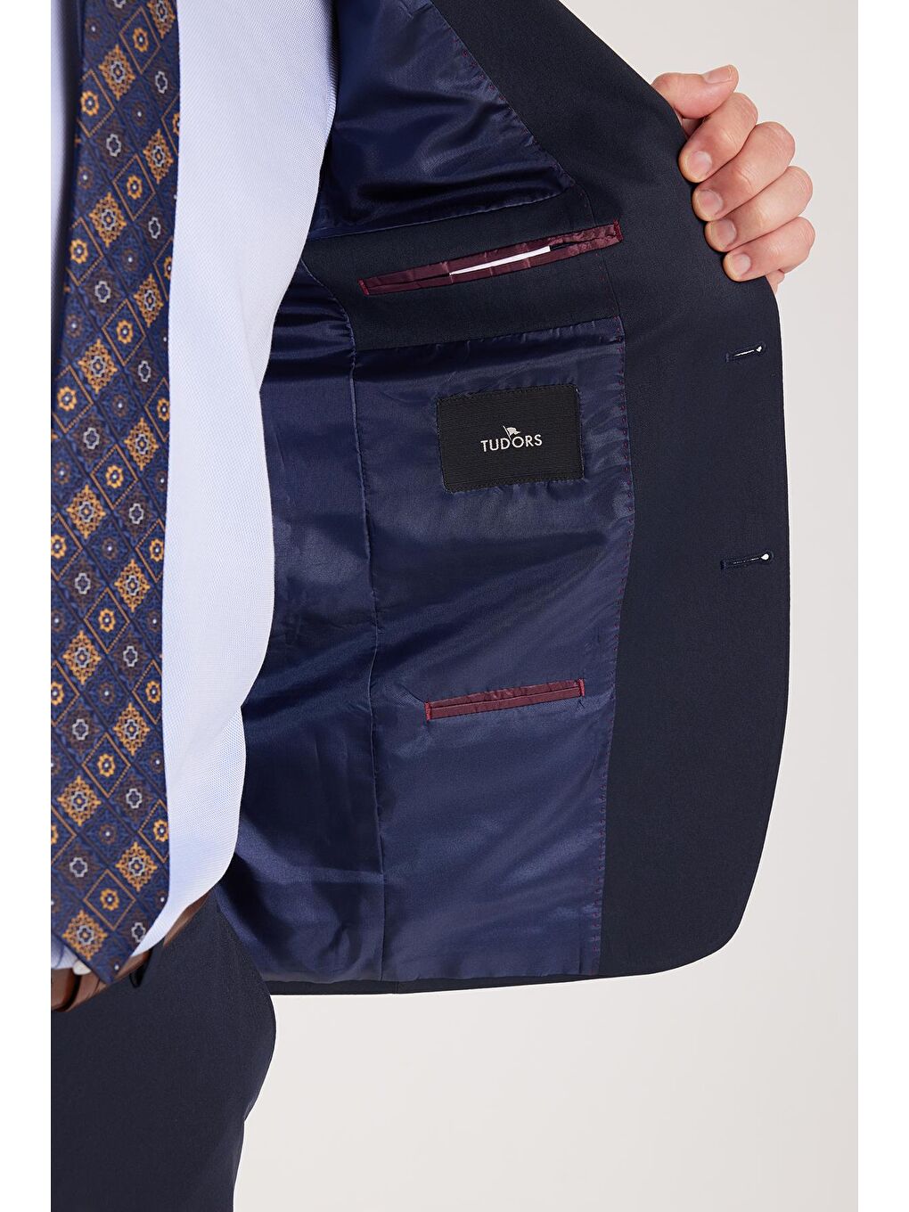 Lacivert Erkek Regular Fit Esnek Elastanlı Kumaş Mono Yaka Kapaklı Cepli Takım Elbise-3