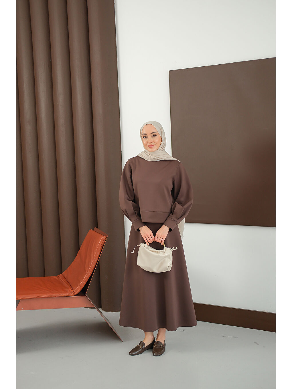 Kadın Bisiklet Yaka Scuba Takım Kahverengi-4